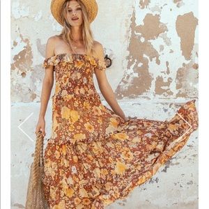 FOUND SPELL Amethyst Shirred Dress in Amber